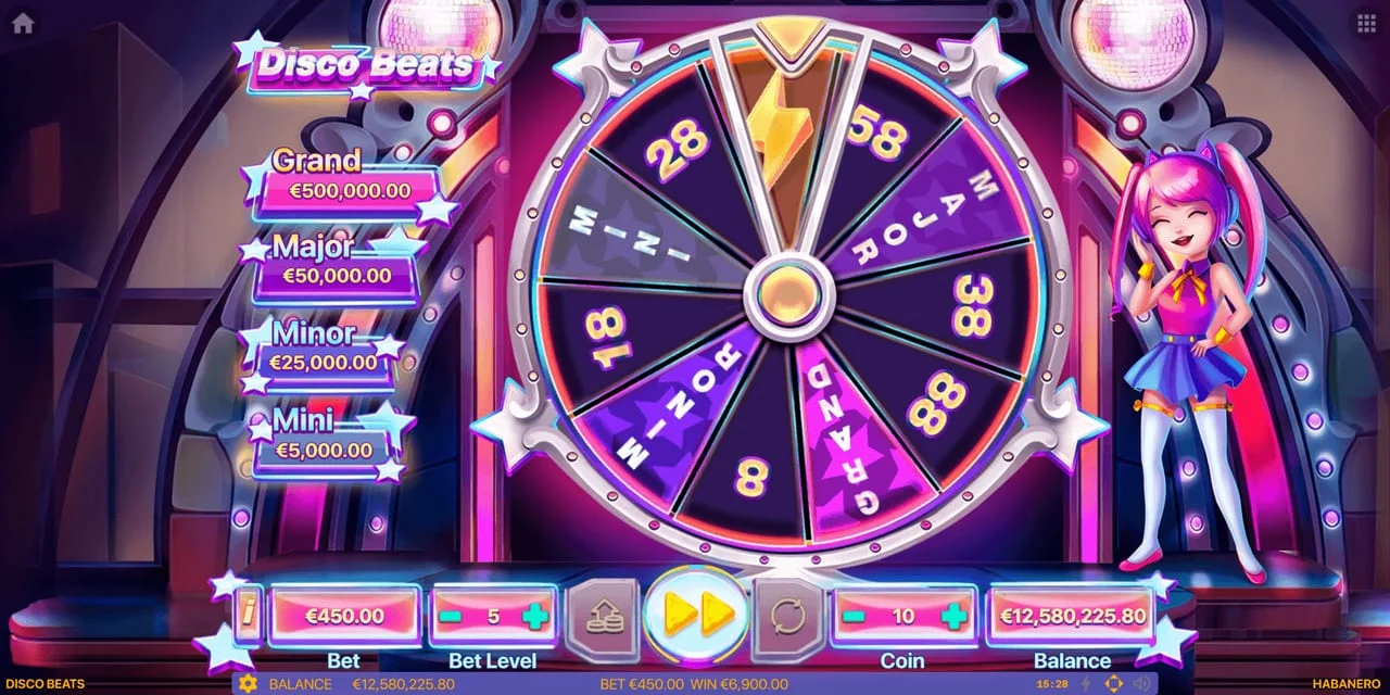 Provider imagery or documented interface capture Disco Beats Bonus Wheel screenshot published by Habanero
